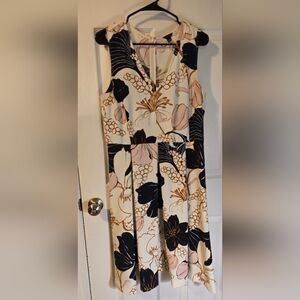 Ann Taylor Black and Cream Floral Midi Dress
